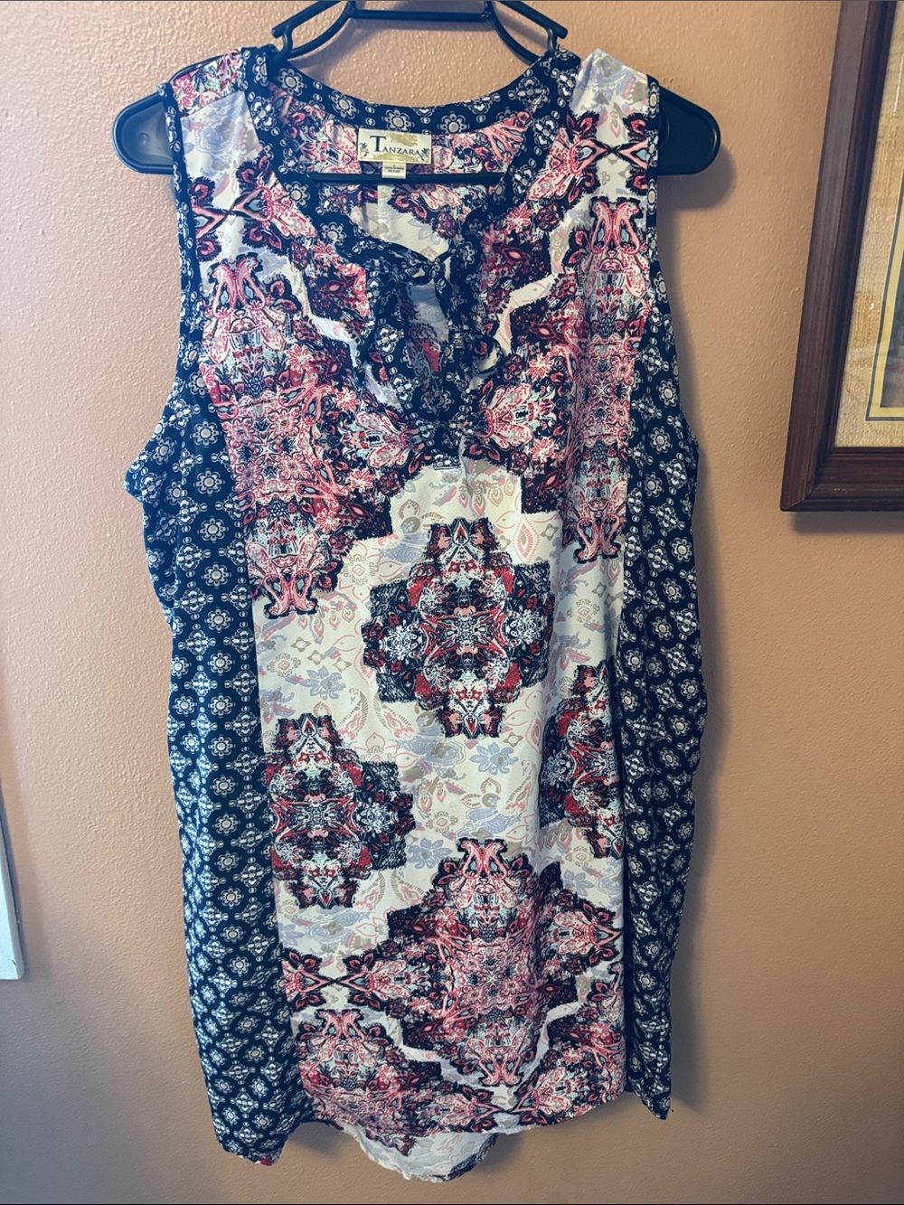 Tanzara Pink & Navy Printed Midi Dress